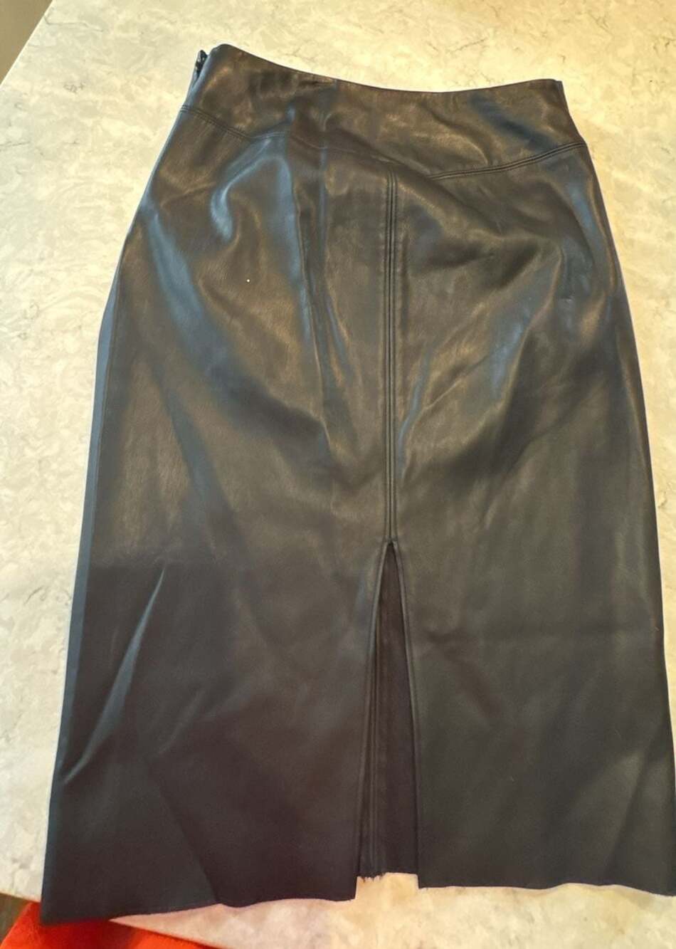 Express Women's Black Faux Leather Midi Skirt Size 4 - Picture 4 of 6